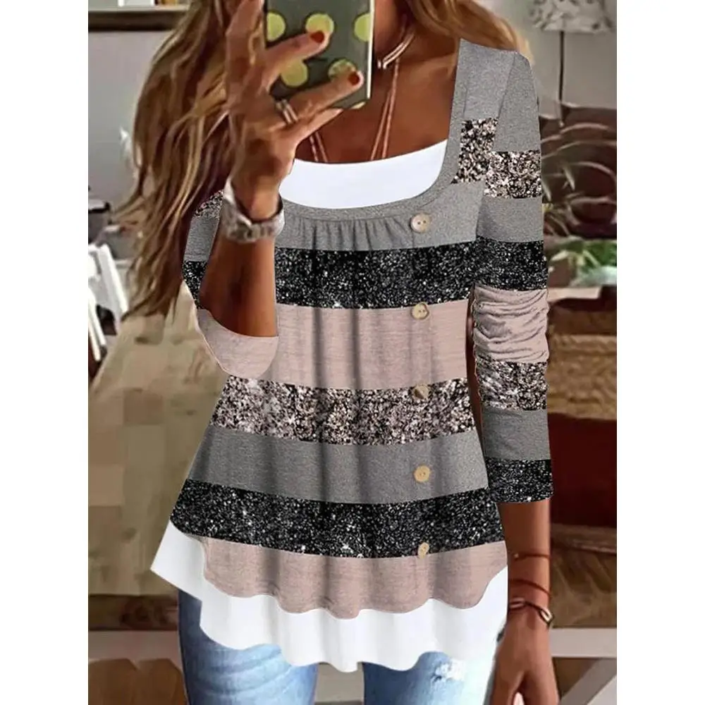 

Женский плиссированный пуловер с длинными рукавами и пэчворком, свободного кроя, из полиэстера, с принтом, осенняя коллекция