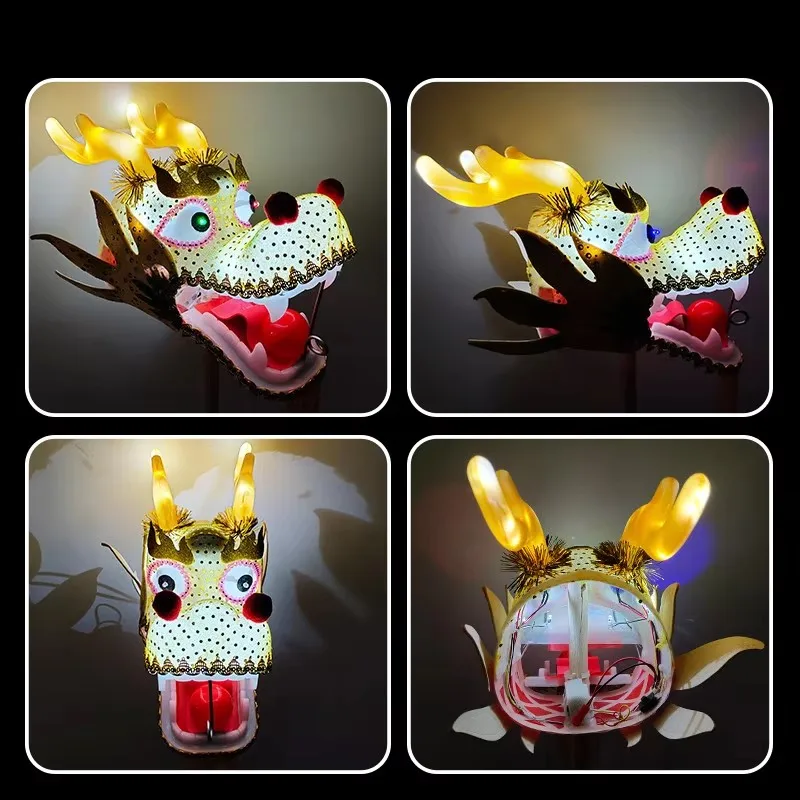 LED Lighting Fitness Chinese Dragon Dance Prop For Adults Silk Ribbon Dance Festival Celebration Prop (Head+Tail+Rope)