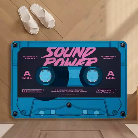 Blue Home Floor Mat Bedroom Bathroom Kitchen Adjustable Floor Mat Resistant Easy To Decorate Home Floor Mat Retro Cassette Tape