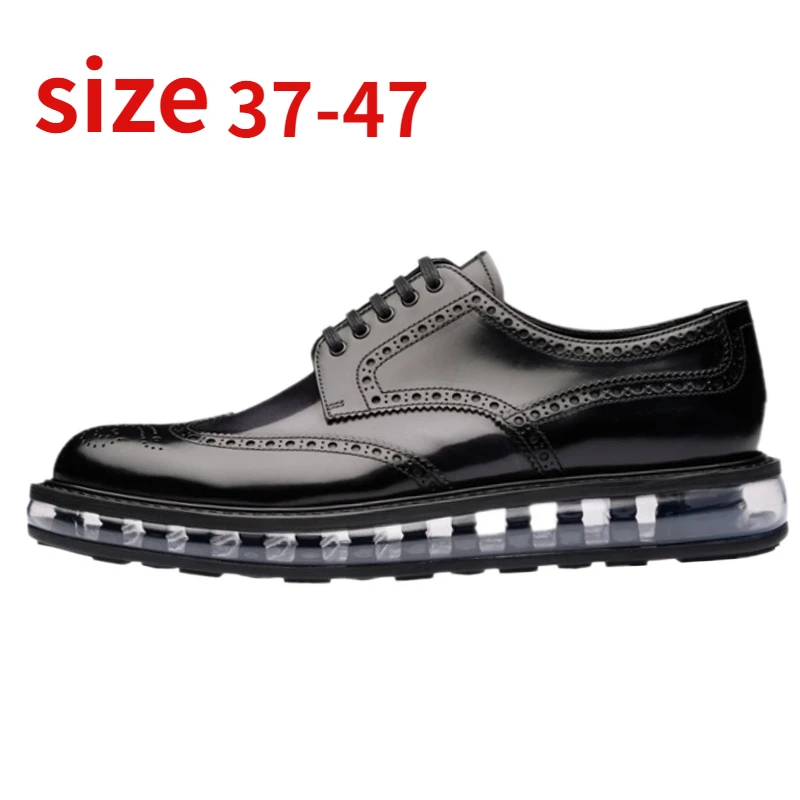 

British Carved Cushioning Bottom Shoes for Men's Cowhide Comfortable Breathable Lacquer Leather Thick Sole Elevated Casual Shoes