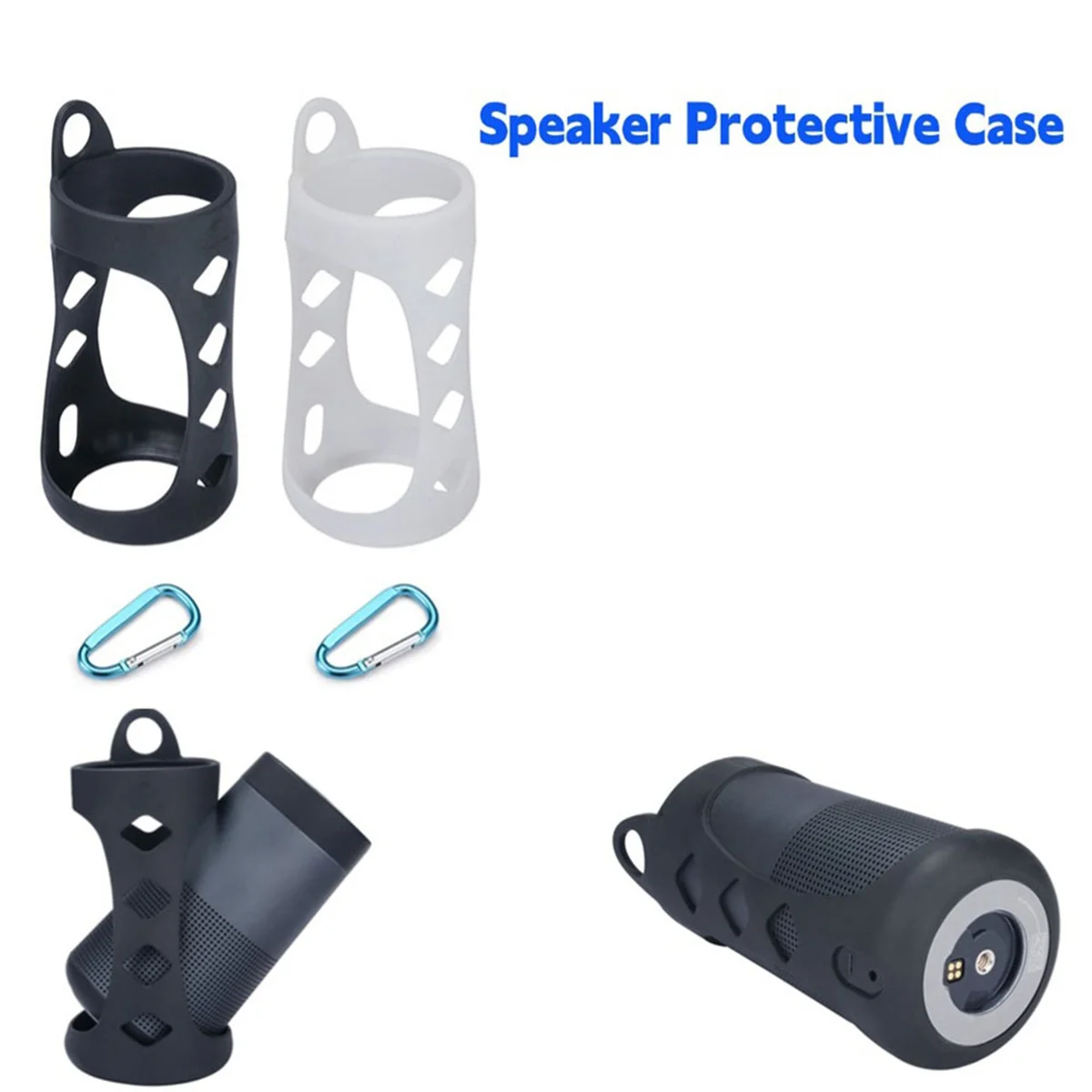 ABKQ-For Bose Soundlink Revolve ポータブル スピーカー 耐衝撃トラベル ケース 保護カバー付き 滑り止めベース&カラビナ B