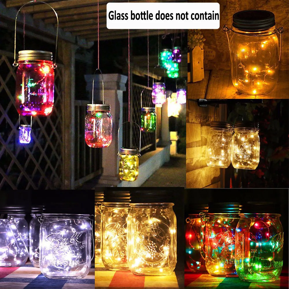 6X Solar Led Fairy Light Outdoor Mason Jar Bottle String Light Cap LED Chain Garland Wedding Christmas Garden Party Decoration