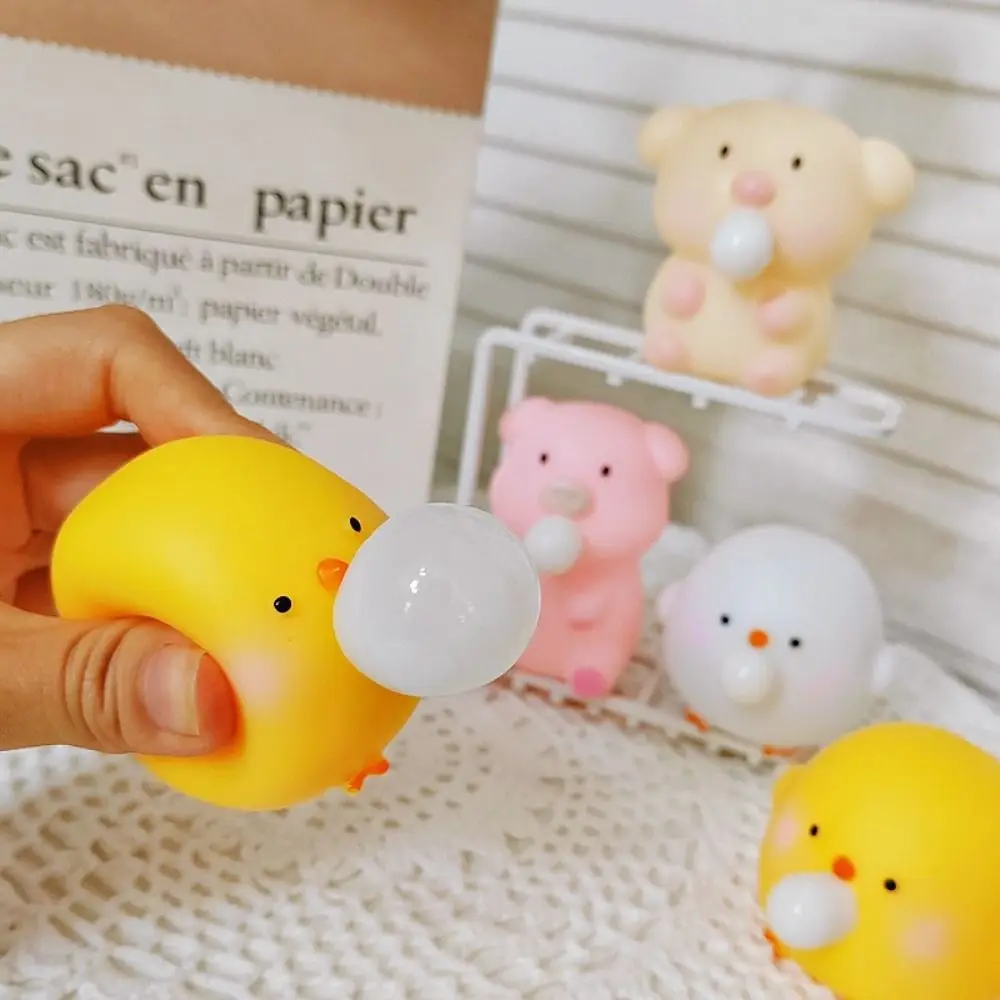 Sensory Toy Cartoon Animal Squeeze Toy Pig Slow Rebounce Blow Bubble Fidget Toy Fidget Toy Chick Pinch Decompression Toy