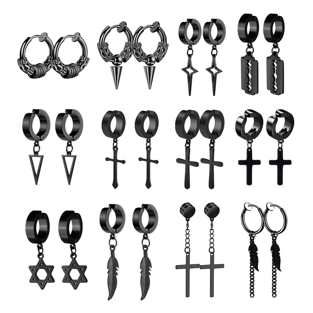 1Pair Unisex Punk Fashion Cross Pendant Ear Clip Non-Piercing Earrings Fake Earrings Gift for Men Women Jewelry Daily Wear