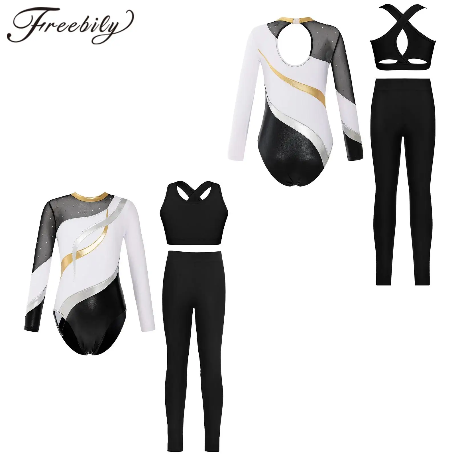 Girls Ballet Dance Outfit Gymnastics Costume Kid Acrobat Figure Skating Leotard Dancing Leggings Ballerina Exercise Dancewear