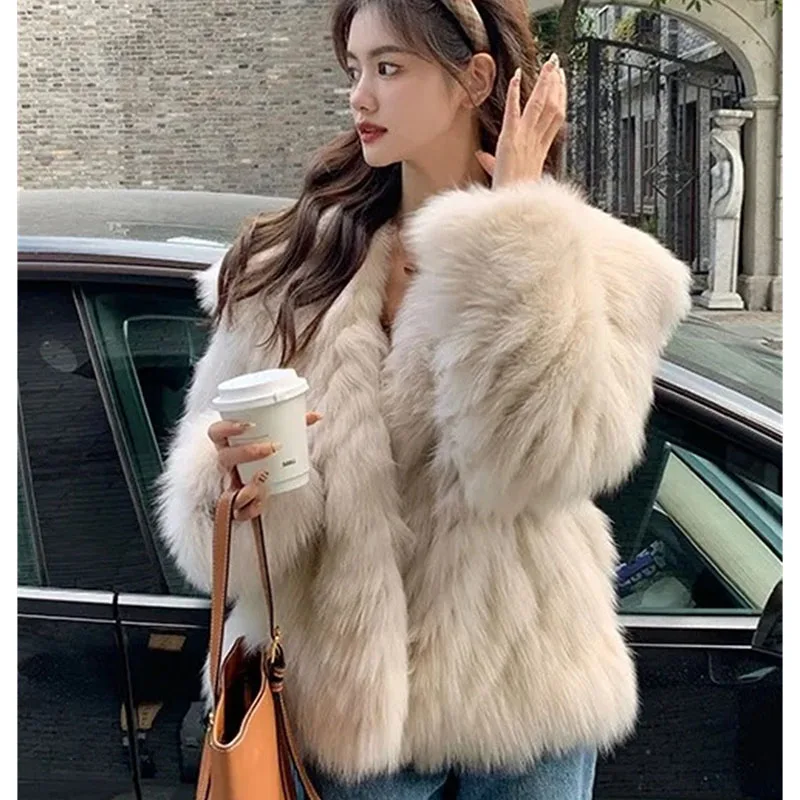 الكورية الإناث الترفيه فو الفراء سترة الخريف الشتاء السيدات طويلة الأكمام الفراء القمم معطف 2025 الراقية المرأة موضة أفخم أبلى