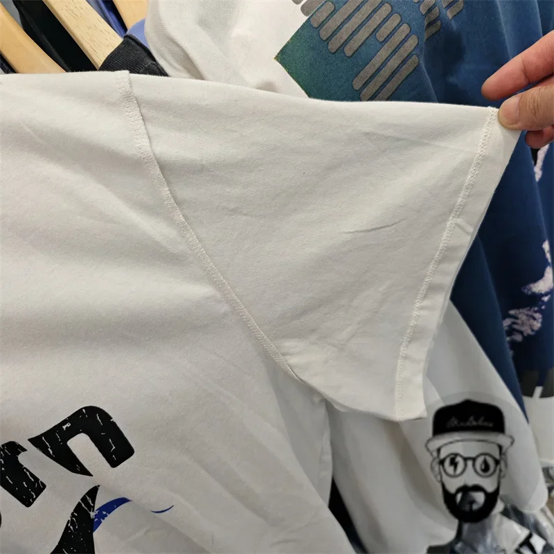 summer white pure cotton false perception T-shirt for men and women casual loose vintage T-shirt