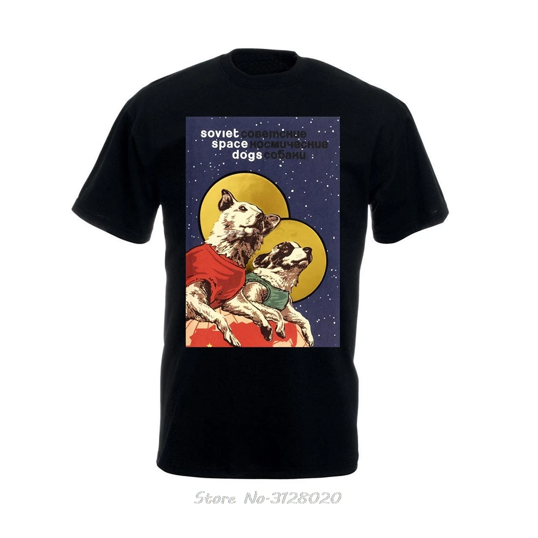 الاتحاد السوفياتي الاتحاد السوفياتي تي شيرت الفضاء الكلاب لايكا الدعاية تي شيرت الرجال بلايز عالية الجودة محب تيز القطن التي شيرت