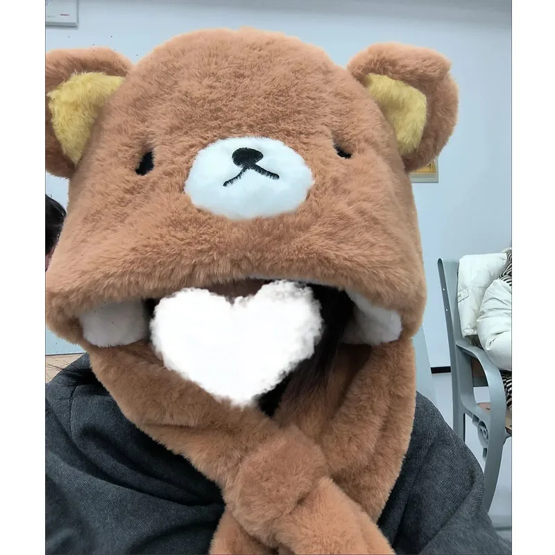 Rilakkuma – ensemble écharpe et chapeau en peluche épaisse Double couche, écharpe de cou chaude à capuche avec Protection des oreilles pour cadeau de Cosplay par temps froid