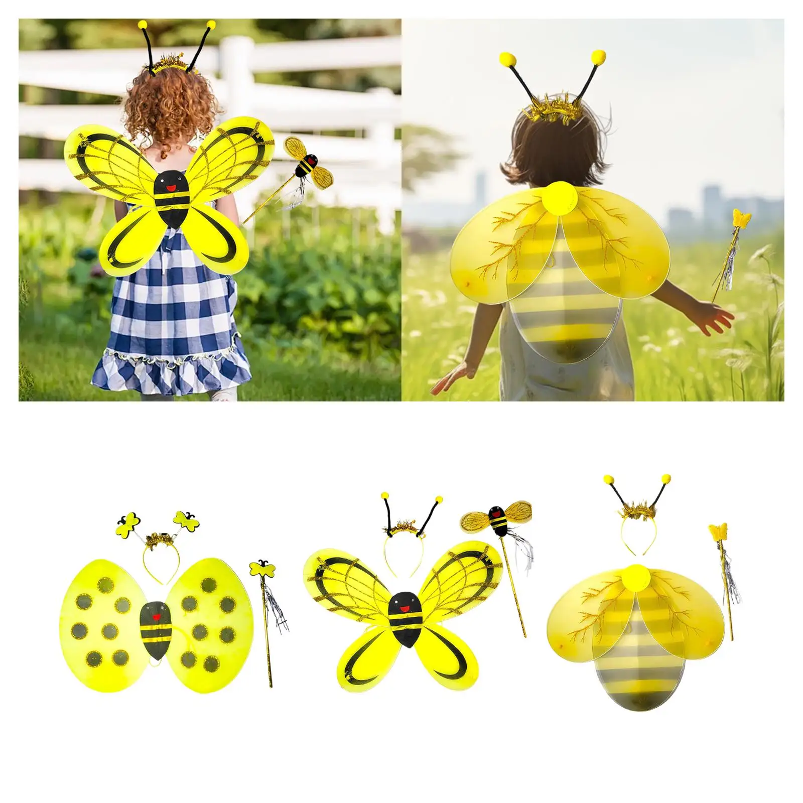 Bumble Bee-kostuum Vleugels Wand Antenne Hoofdband voor kinderdanskostuum Feestartikelen Podiumvoorstelling