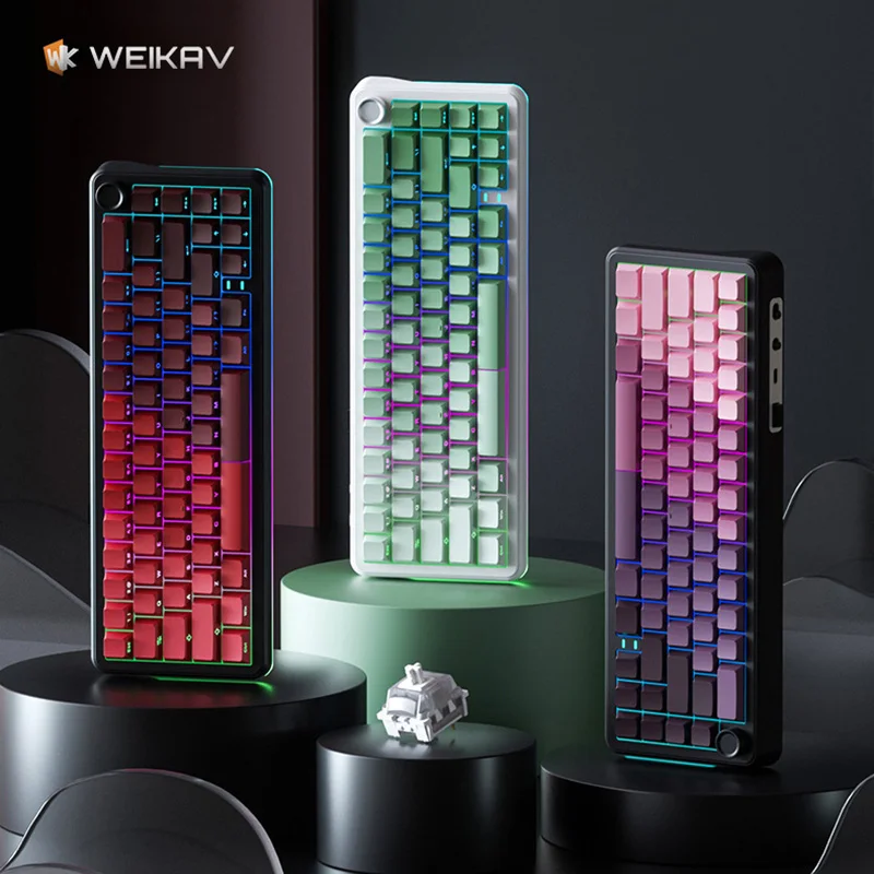 

WEIKAV WK68 Customizable Rgb Mechanical Keyboard Hot Swap Bluetooth Wireless 2.4g For Notebook Three Modes Computer Peripherals