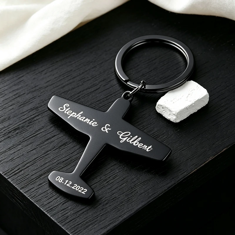 Laser Marked Aircraft Keyring Customized Name Date Stainless Ornament Aviation themed Keepsake Fashion Daily Carry Trinket