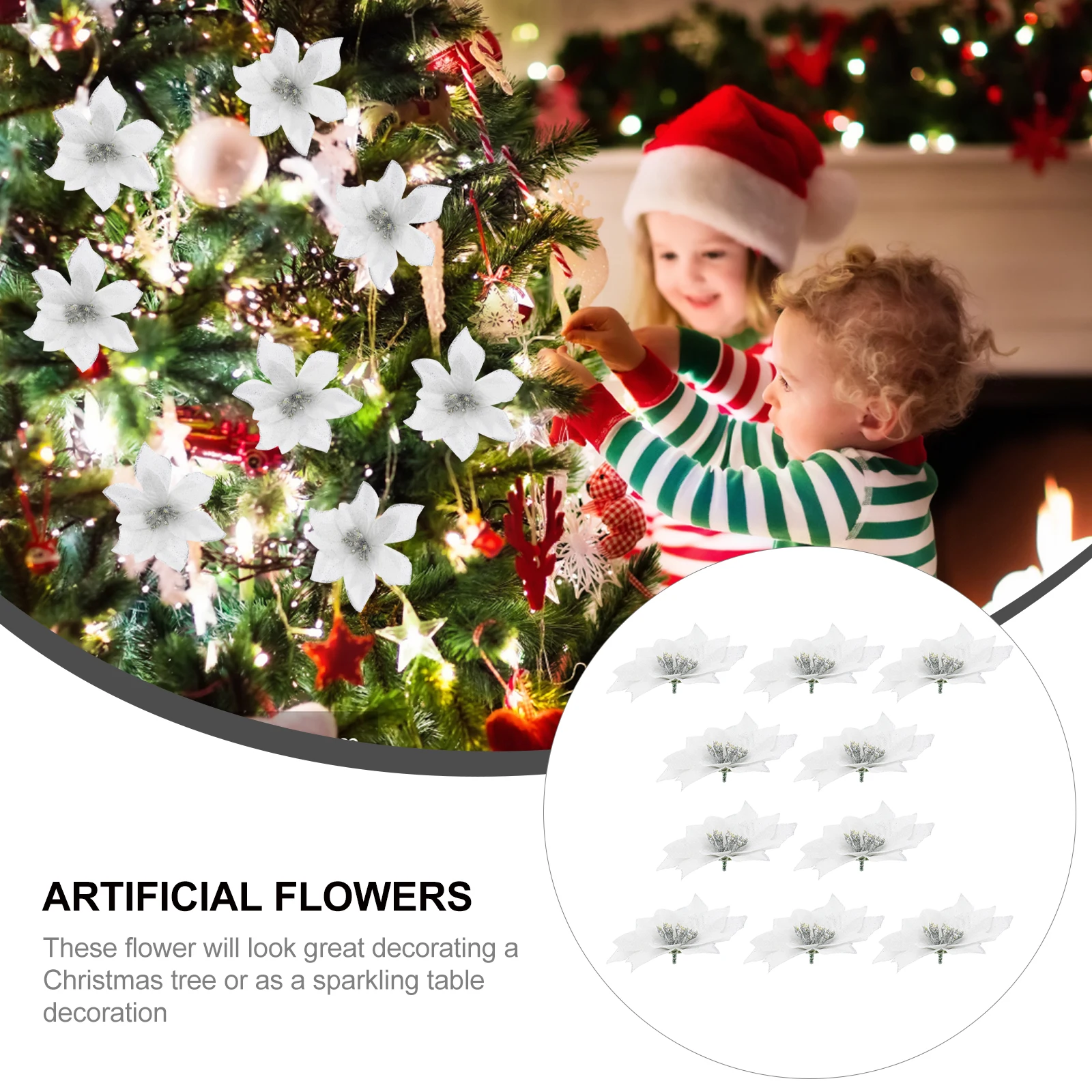 

10Pcs Christmas Flower Decor 13Cm Metallic Artificial Floral Picks for Christmas Tree Table Decor Banquet Hotel Office Party