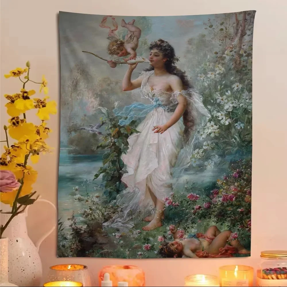 Renaissance Kunst Malerei Muster Wandteppich Wandbehang Dekoration Artikel Ästhetische Wohnheim Wand Kunst Home Decor Hintergrund Tuch