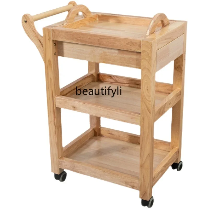 

Beauty Car Trolley Rack Beauty Salon Special Tool Car Solid Wood 3-Layer Storage