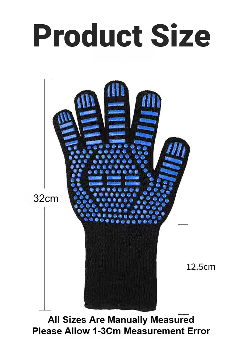 BBQ-Handschuhe, hohe Temperaturbeständigkeit, 500–800 Grad, feuerfest, hitzebeständig, Mikrowellen-Ofenhandschuhe. – Detail 1