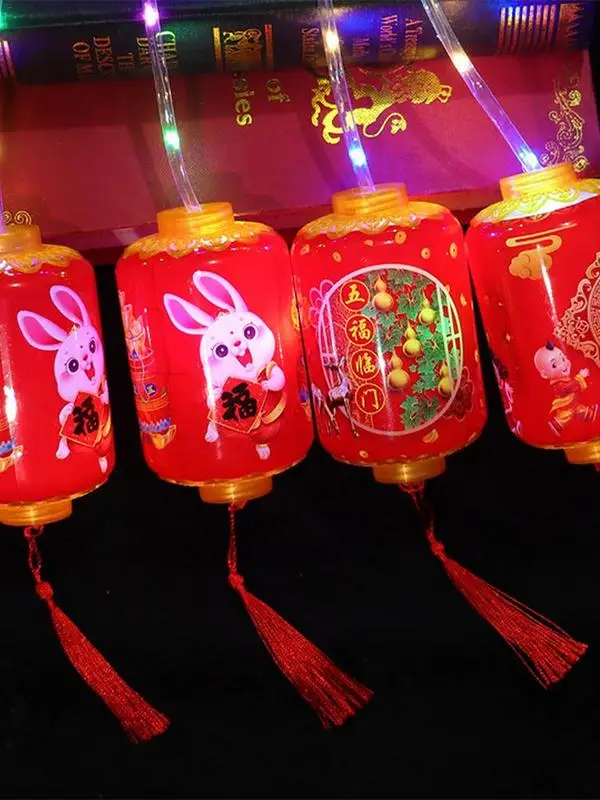 Chinese Lanterns 5pcs | LED Lighted Handheld Lantern | 2023 Year of Rabbit Decoration Cartoon Rabbit Printed Red Lanterns Random