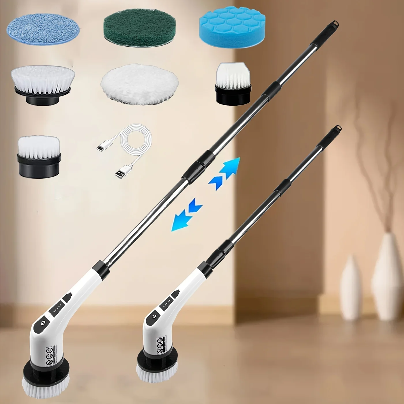 Электрическая массажная электрическая щетка для чистки и беспроводная вращающаяся скруббер с длинной ручкой щетка для чистки ванной комнаты