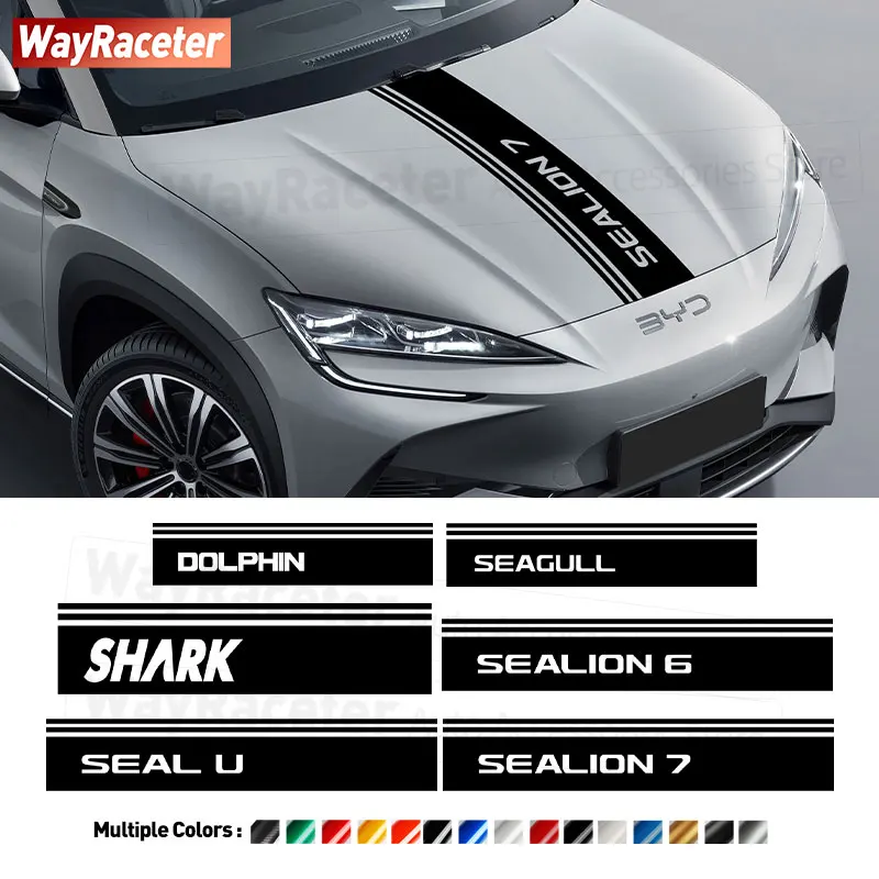 1 Pc Engine Cover Vinyl Decal Bonnet Hood Stripes Sticker For BYD Shark Pick UP Seal U Sealion 6 7 Seagull Dolphin Accessories