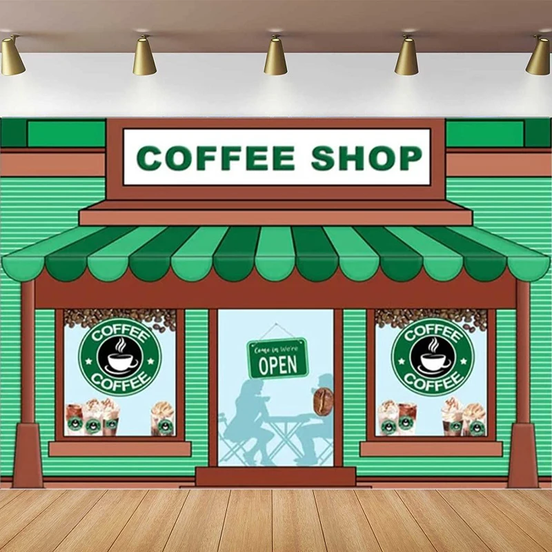 Photography Backdrop Coffee Shop Ice Cream Green Stripes Poster Child Happy Birthday Party Decor Background Portrait Shooting