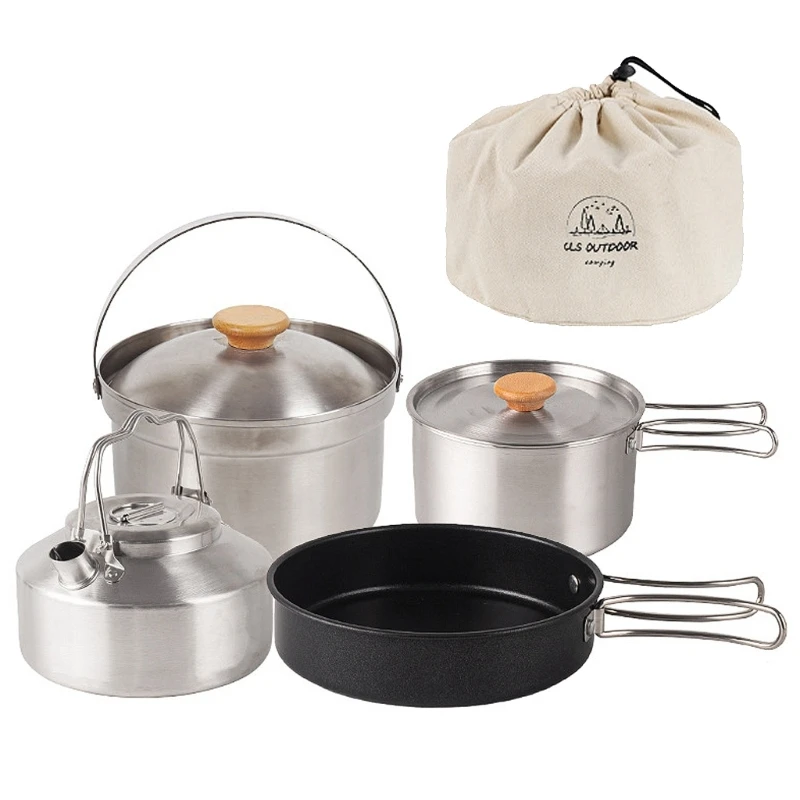 

Kettle Ultra-light Stainless Steel Camping Cookware Utensils With Storage Bag TOP quality