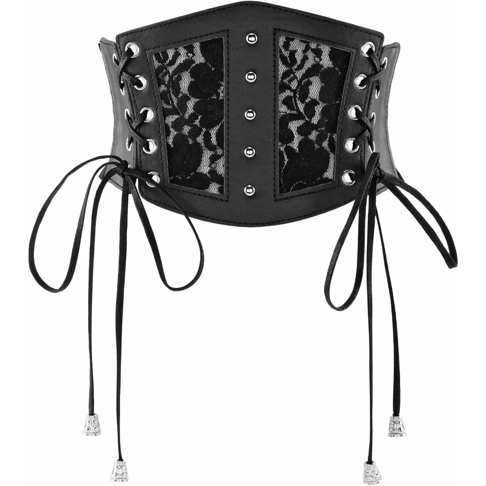 Women Corset Waist Belt Lace-up Cinch Belt Tied Corset Elastic Wide Waist Dress Belt Gothic Costume