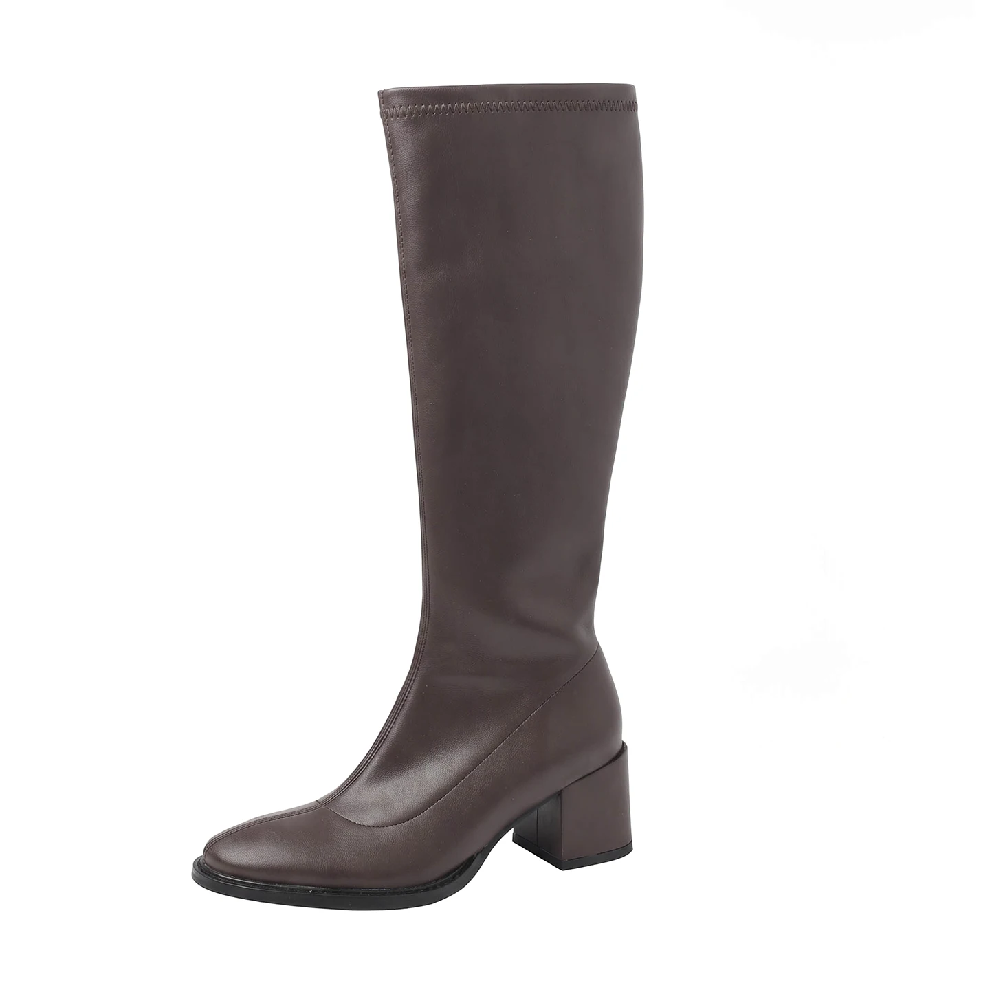 ArdenFurtado Genuine Leather Brown Modern Boots Middle Heel Knee High Boots Slip-On Women's Boots Knee High Cowhide Boots Large