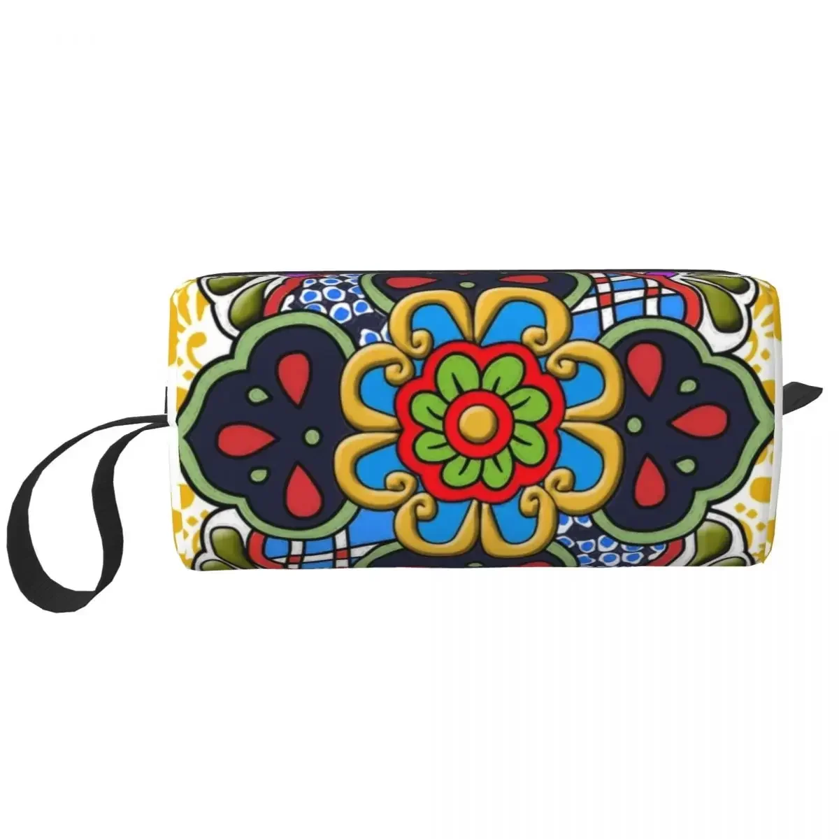 Mexican Talavera Flower Travel Cosmetic Bag Women Folk Ceramic Tile Art Makeup Toiletry Organizer Lady Beauty Storage Dopp Kit