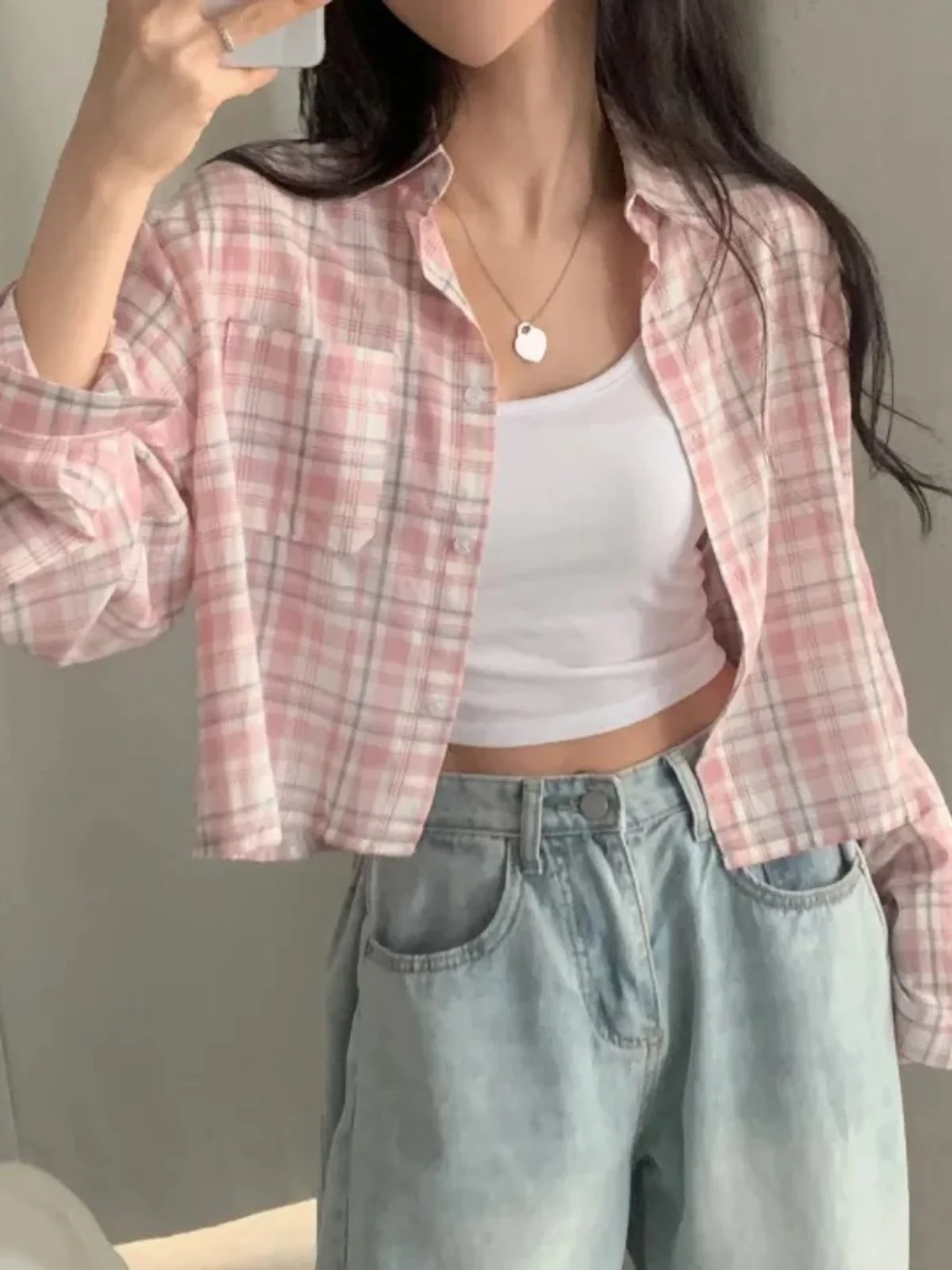 เสื้อโค้ทผู้หญิงลายสก็อตสีน้ำเงินทรงหลวม แขนยาว สไตล์เกาหลี ดีไซน์วินเทจ สำหรับต้นฤดูใบไม้ร่วง รุ่นใหม่