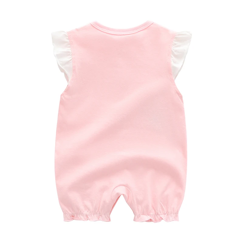 Baby Girl's Sleeveless Jumpsuit, Pure Cotton, Thin Clothes, Cute Crawling Suit, Pink, 0-1 Year Old, Summer