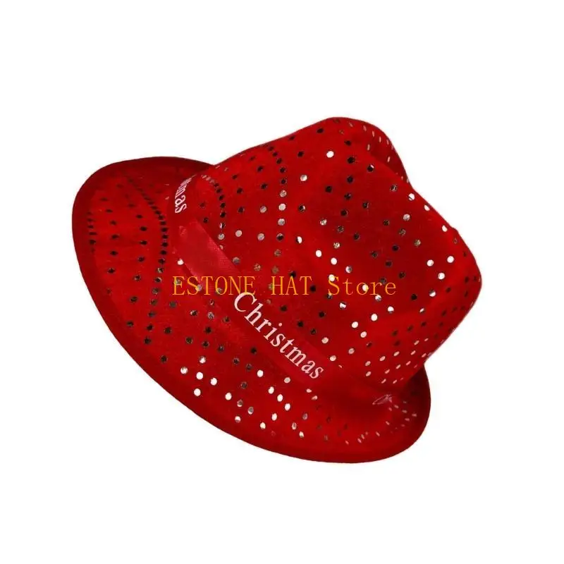 

49MF цилиндр с блестками и узором для рождественского фестиваля, праздничная шляпа, рождественский костюм, реквизит, панамская