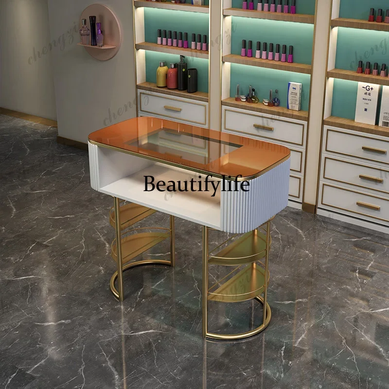 E182  Modern Classic Nail Table Elegant Trendy Unique Textured Nail Table Aesthetic Cute Bar A Ongle Mobilier Salon Furniture