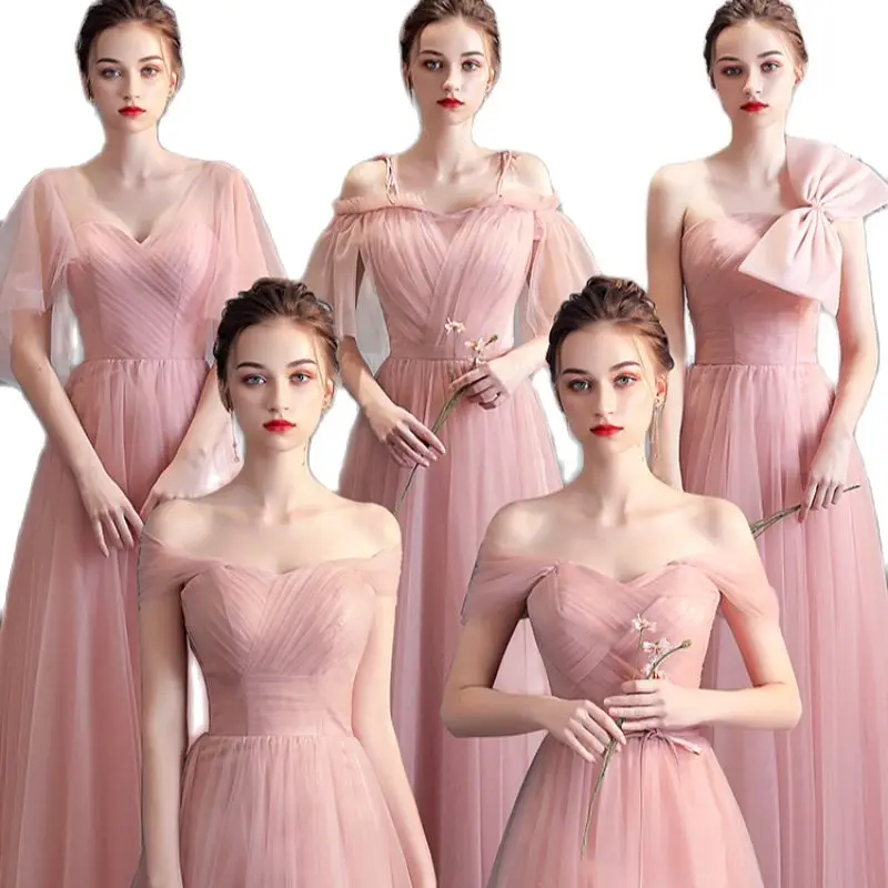 Gaun Pengiring Pengantin Pink Buatan Khusus Gaun Wanita Elegan Vestidos Putri Gaun Prom Pesta Pernikahan Tulle Gaun Formal Berenda