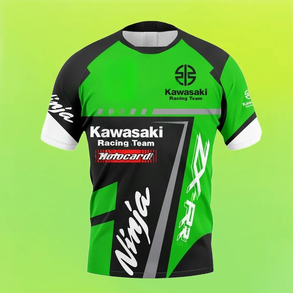 

2025 Summer New Men's Kawasaki Motorcycle Quick-Dry Training Shirt Simple Casual Printed Sports Outdoor Breathable