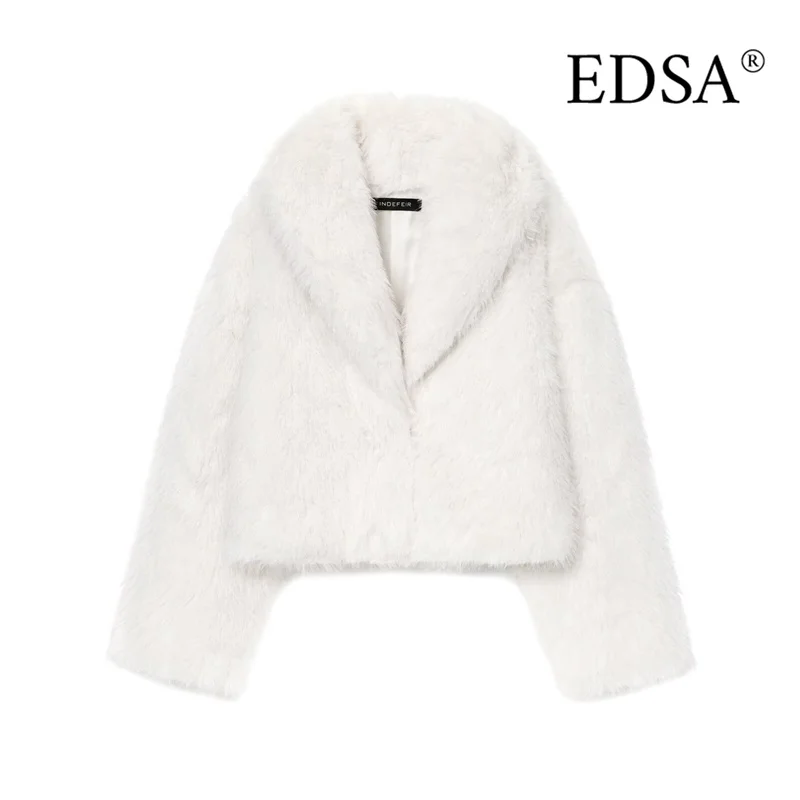

EDSA Women Faux Fur Cropped Jacket Long Sleeves for Winter Warm Thick Coat Female Outerwear