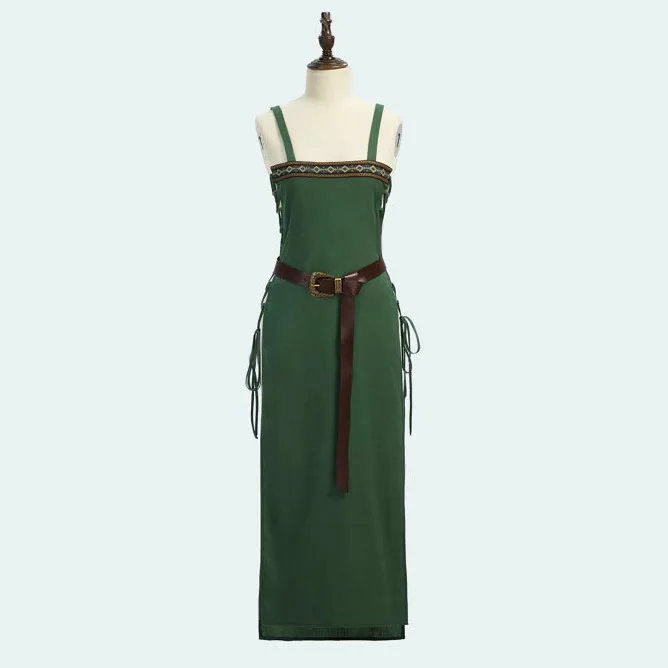 

Medieval Retro Viking Women's Dress Halloween Carnival Party Cosplay Full Set Of Green Apron Belt Stage Performance Costume 2025