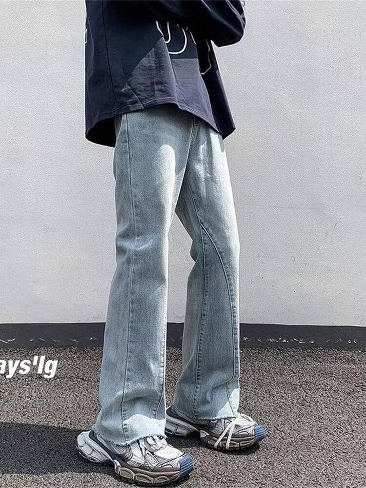 

Мужские джинсы в стиле американского хип-хопа, прямые расклешенные брюки с прямыми штанинами и звездным принтом, молодежные модные износостойкие