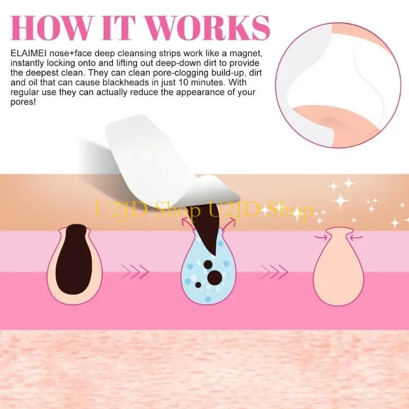 U2jd unisex Blackhead Verwijder masker Peel Nasale strips Diep reiniging Krimp poriën Neus Zwarte kop Verwijder Sticker Skin