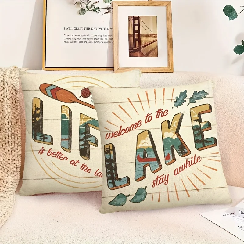 4PCS Spring Throw Pillow Covers Lake Boat Explore Cushion Covers Home Decor for Sofa Bedroom Office Car Farmhouse 18x18 Inch