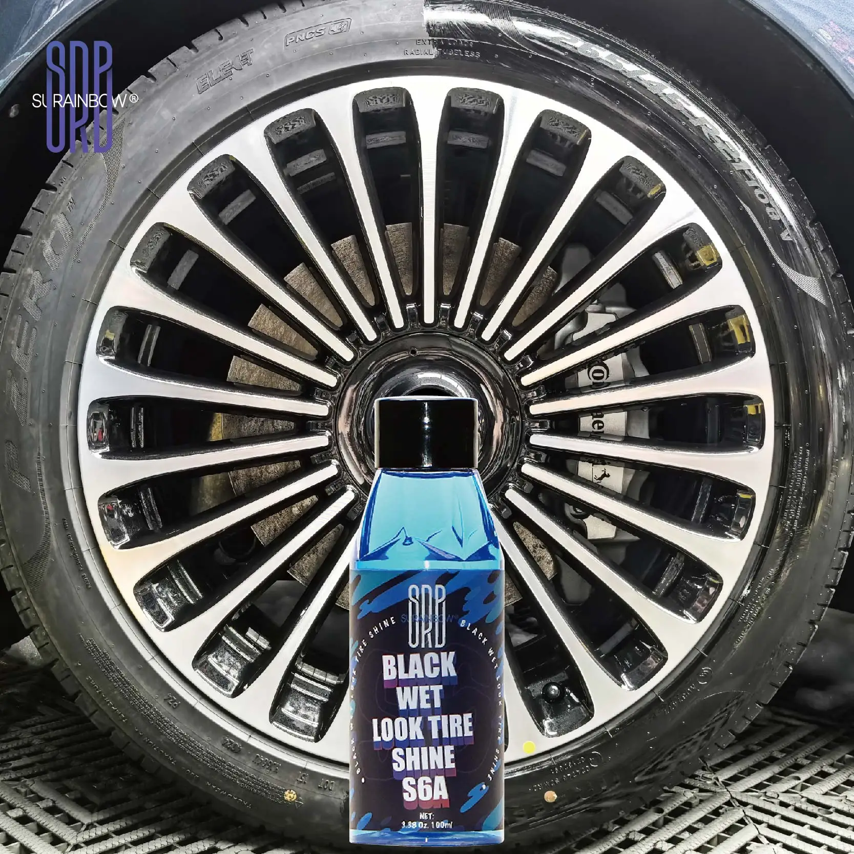 Black Wet Look Tire Shine Dressing -Automotive Clear Coat Tire Dressing Spray for Glossy Wet Tire Look, Vinyl & Plastic, with UV view 4