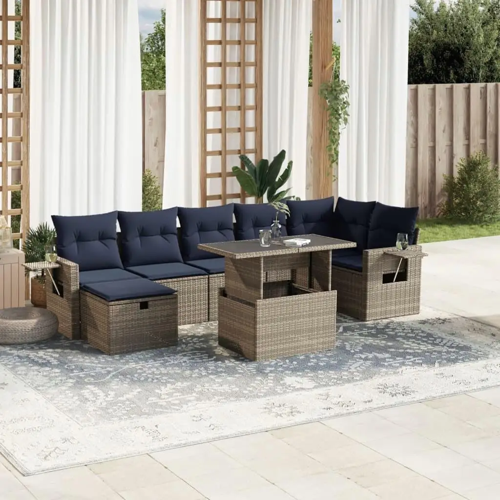 

8 Piece Gray Rattan Patio Sofa Set with Cushions Outdoor Furniture Garden Lounge Seating