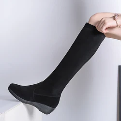 Wedge Booties for Very Comfortable Women High Boots Women Winter Shoes Round Toe Heels Women's Knee Angle Fleece Long Furry Home