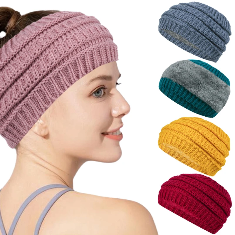 

Warmers headwear cold weather warm muffs winter headbands for women ear wool knit thick fleece lined wide edge hair Accessories