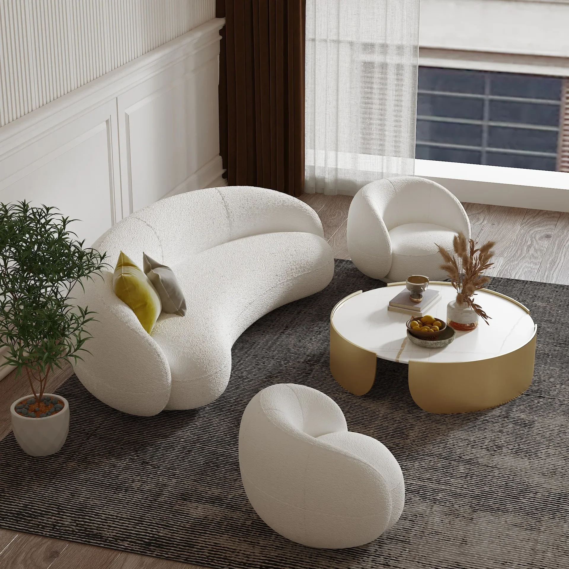 Round Lounge Nut Circle Curved Sofa Couch White Modern Sofas Living Room Curved Sofa living room  furniture