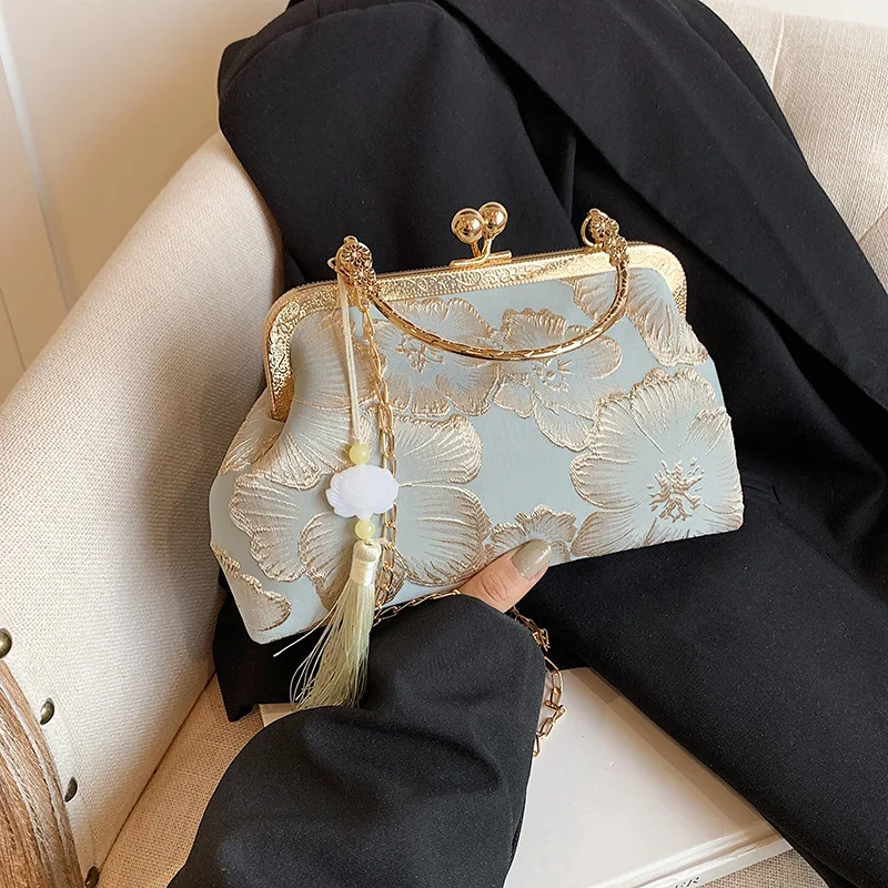 

Chinese Style Embroidered Shoulder Bag Elegant Handbag Retro Small Square Bag Wedding Party Luxury Designer Women Evening Clutch