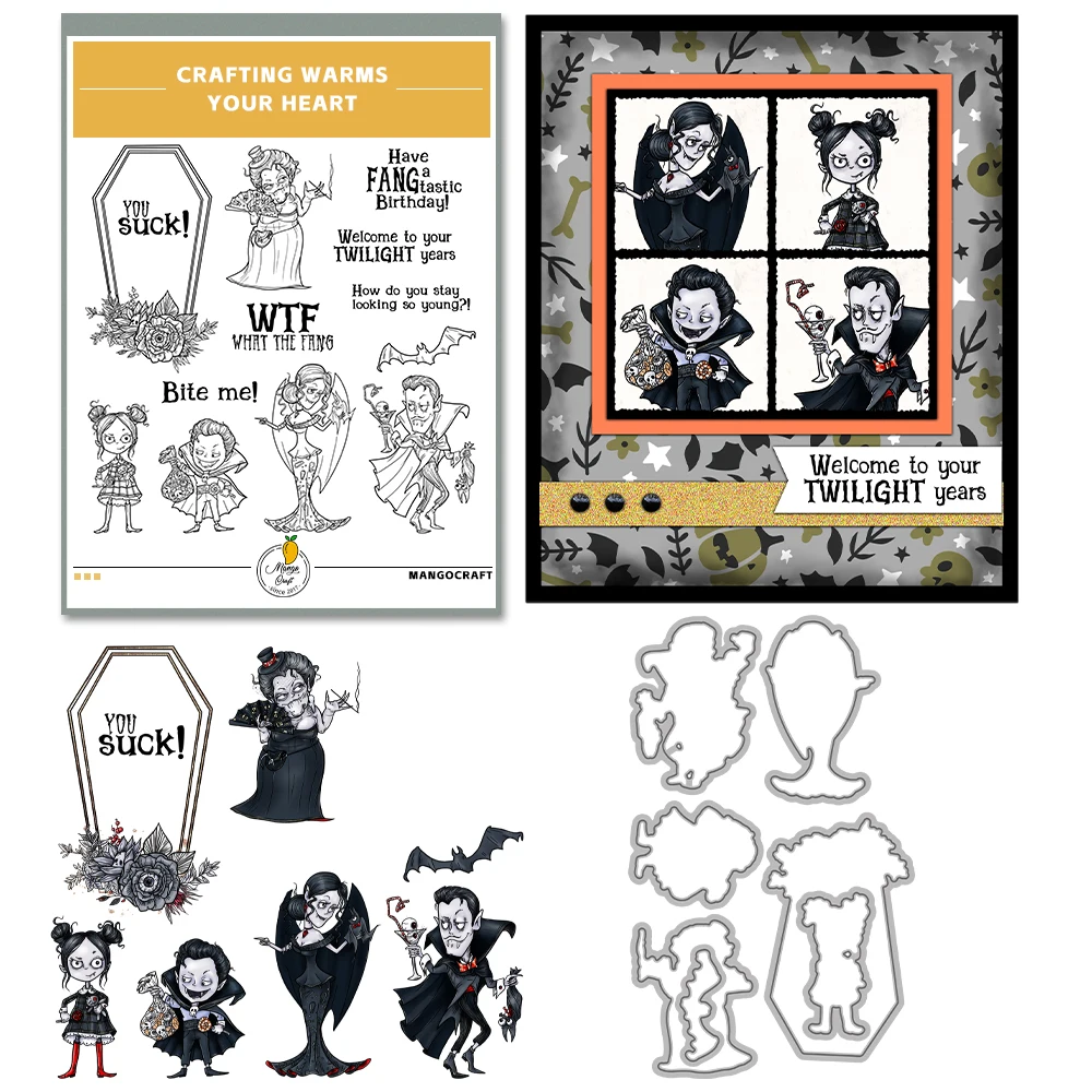 Mangocraft 2023 Halloween Witch Women Girl Metal Cutting Dies Clear Stamp DIY Scrapbooking Dies Silicone Stamps For Cards Albums