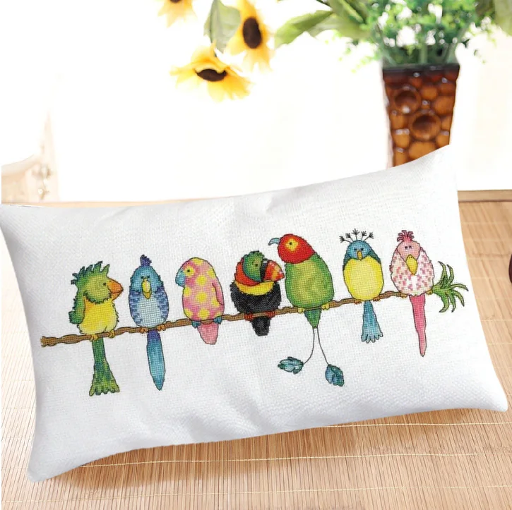 

Cool Breeze DMC Cross Stitch Living Room New Animal DW994 Row of Parrots Long Pillow Print Cotton Fabric European S...