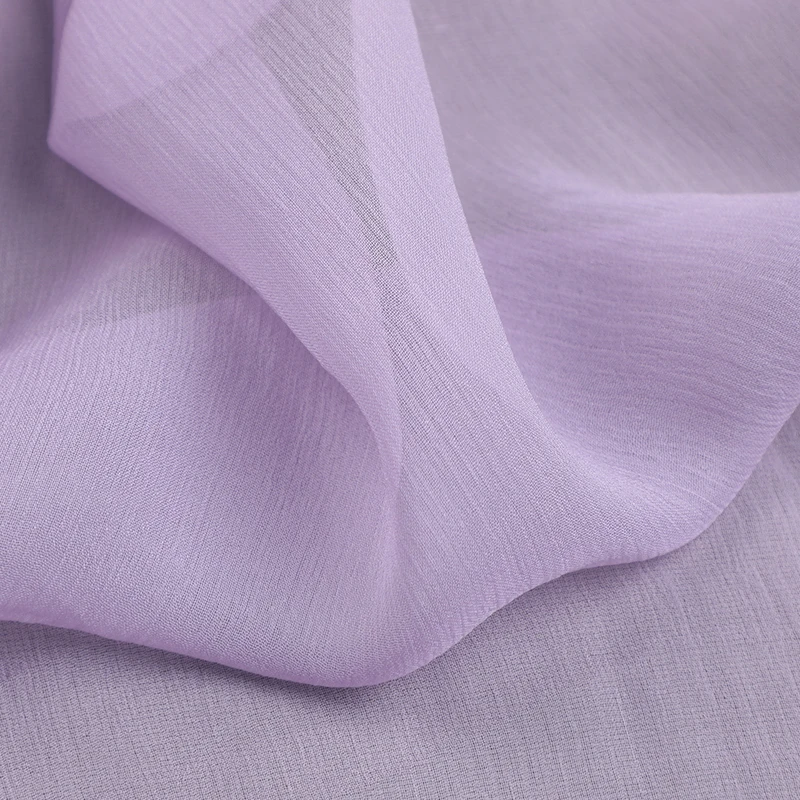 Summer Dress Shirt Pants Soft Thin Silk Georgette Fabric,Purple Pink Solid Color Wrinkled Silk Fabric 135CM Wide 9MM R174