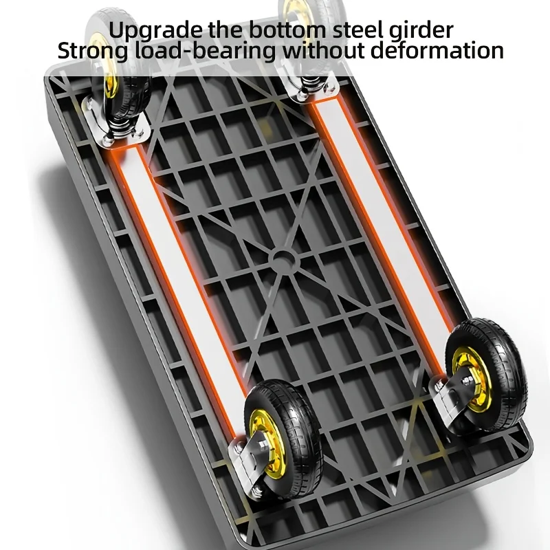 عربة يدوية قابلة للطي شديدة التحمل مع عجلات دوارة صامتة، سعة تحميل 660 رطل - أسود ورمادي معدني