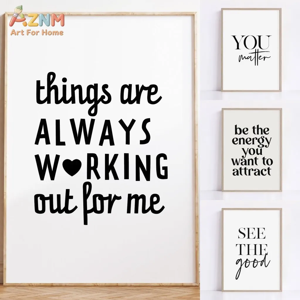 AZNM Self Love Positive Affirmation Canvas Print Minimalist Black Blue Inspirational Text Quote Unframed Canvas Wall Art Bedroom